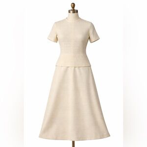 Vintage Kay Windsor Dress Womens 4 Ivory Peplum Maxi Lace Overlay Formal